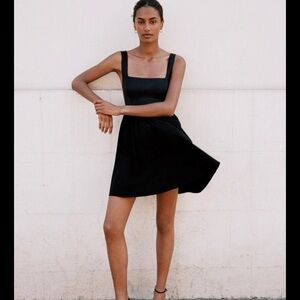 Zara Dress Women Small Black Satin Top Fit & Flared Mini Sleeveless Square B26